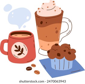 Kaffeetassen und Kuchen-Vektorillustration