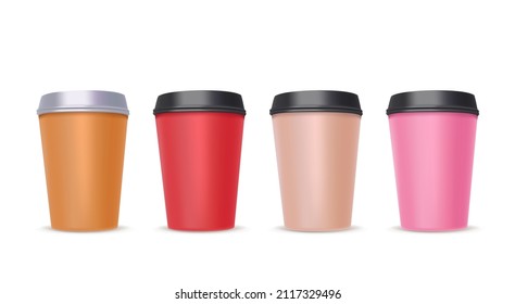 Coffee cups clipart. Objects isolated on white background. 3d vector illustration