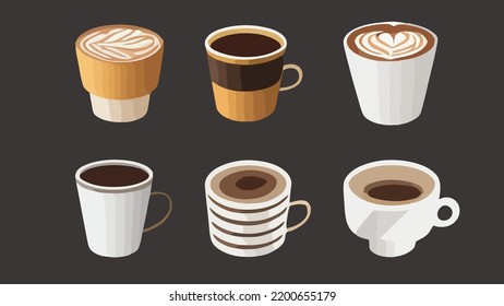 coffee cups collection on isolated background