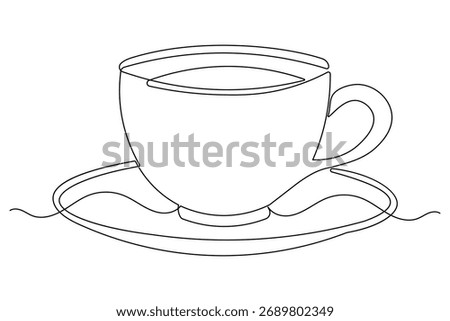 Coffee and cups continuous single line drawing in simple minimalist form
