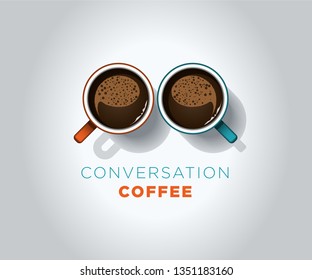 Coffee cups with a dialogue bubble within the coffee texture and cream. Ideal for coffee shops, meetings center, and even any food business. It's a friendly and smart logo.