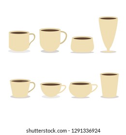 coffee cups different types of coffee drink top on table. Perfect coffee cups for menu collection assortment aromatic beverage