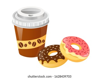 Coffee cups and donuts with icing vector illustration