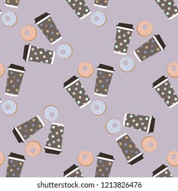 Coffee cups and donuts pattern vector illustration