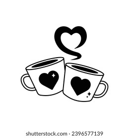 Coffee cups doodle vector outline Sticker. EPS 10 file