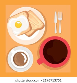 coffee cups and egg fried