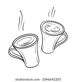 tazas de café. Dibujo manual en negro. Ilustración vectorial. Estilo esquemático. Aislado sobre fondo blanco.