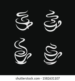 Coffee cups hand drawn set. Curly design elements for cafe, advertising, posters prints. Vector vintage illustration.