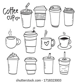 Coffee cups hand drawn vector illustration. Coffee hot drinks take away.