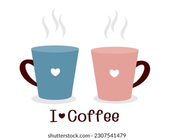 Coffee cups with hand written font on white background vector.