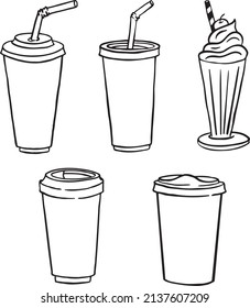 Coffee cups hand-drawn vector illustration. Coffee hot drinks take away in doodle style.