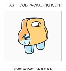 Coffee cups holder color icon.Two cups coffee or tea in disposable package. Take away. Fast Food Packaging. Isolated vector illustration