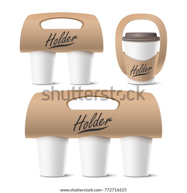 コーヒーカップホルダーセットのベクター画像 リアルなモックアップ 空の荷物を運ぶための包装 1 2 3カップ 熱い飲み物 カフェコーヒー カップホルダーモックアップ 分離型イラスト のベクター画像素材 ロイヤリティフリー