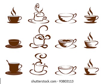 Coffee Cup Icons Shades Brown Doodle Stock Vector (Royalty Free ...