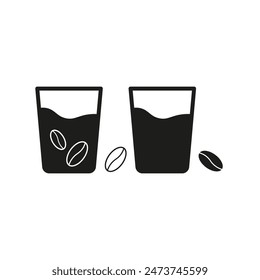 Coffee cups icon. Black and white. Coffee beans graphic. Vector illustration.