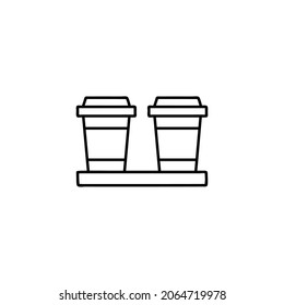 Coffee cups icon in flat black line style, isolated on white 