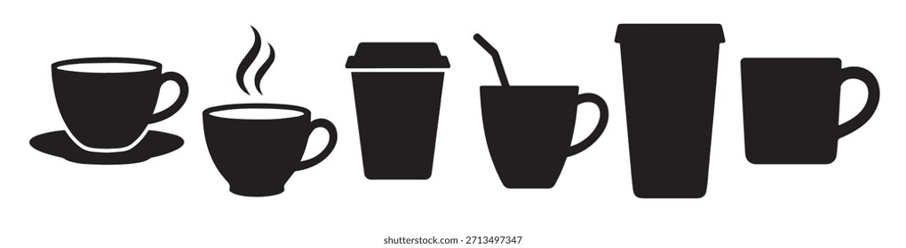 xícaras de café e xícaras ícones definir