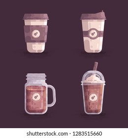 Coffee Cups Illustration, Mason Jar Coffee, Coffee Cup Watercolor Vector