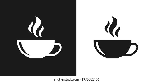 Coffee cups isolated on white and black backgrounds. Vector.