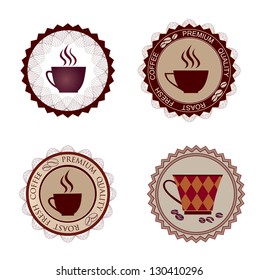 Coffee cups labels vector set. Coffee stamps collection.