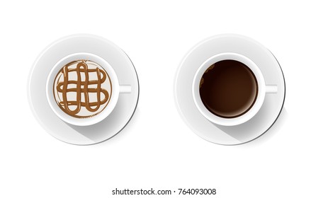 coffee cups with latte art for top view