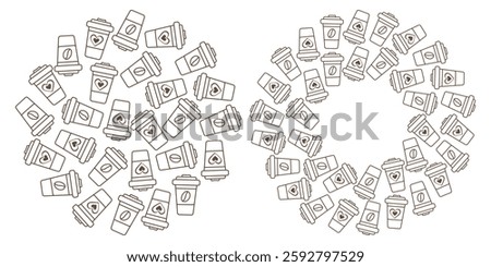 Coffee cups with lid Circular background and Round Frame border Copy space Template concept Set 2