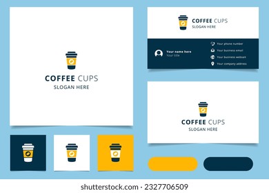 Coffee cups logo design with editable slogan. Branding book and business card template.