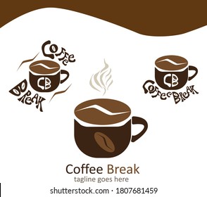 Logo de tazas de café con título dibujado a mano