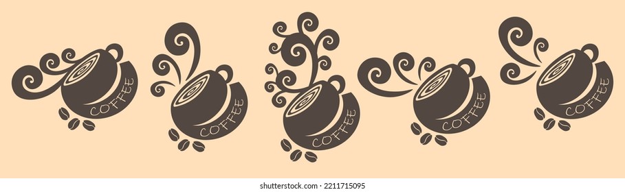 Coffee, coffee cups, logo, icon, banner. For cafes, coffee shops and websites. Modern vector set, flat style. Each object is isolated on the background and can be used as a logo. For decoration.