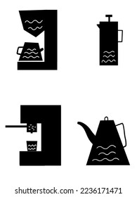 Coffee cups and machines different types of making coffee