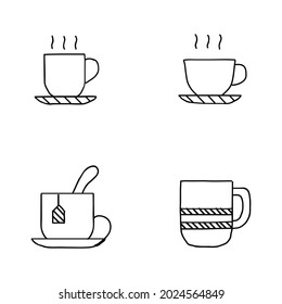 Coffee cups and mugs hand drawn set of four vectors 