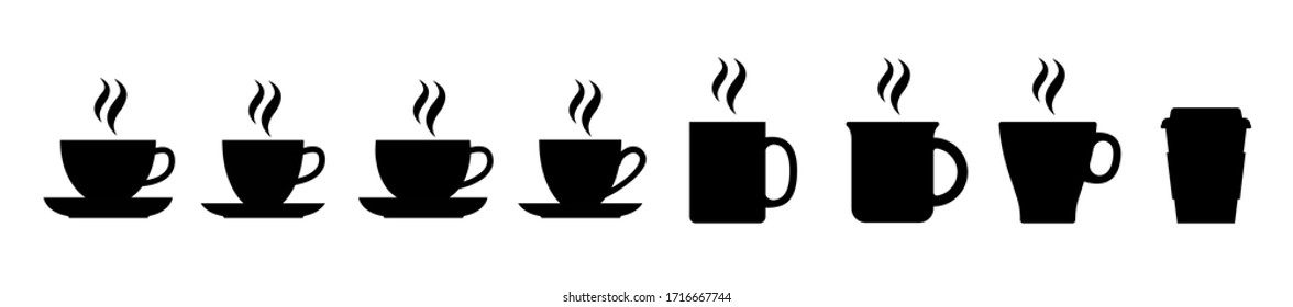 Coffee cups and mugs icons set. Vector illustration