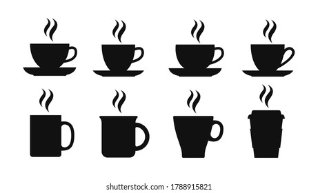 Coffee cups and mugs icons set. Vector illustration