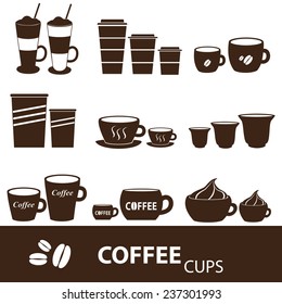 coffee cups and mugs sizes variations icons set eps10