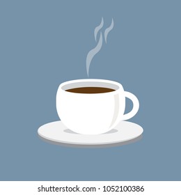 Coffee cups on saucers, latte or cappuccino coffee, vector style.