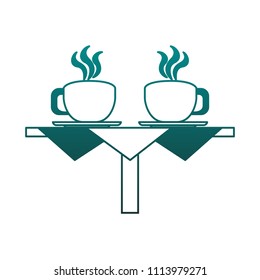 Coffee cups on table in blue lines