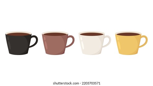 Coffee Cups on white background. Set of Coffee Cups. Vector Illustration. Flat Style. Decorative Design for Cafeteria, Posters, Banners.