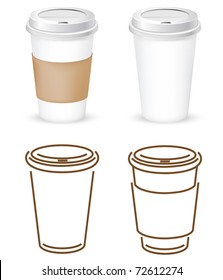 coffee cups outlines and realistic vectors