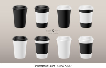 Coffee cups paper disposable black and white realistic 3d mockup template set vector EPS 10