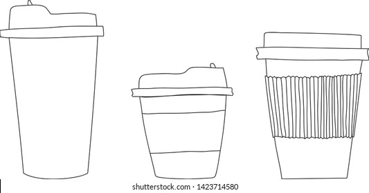 Coffee cups paper hand drawn line art cute vector illustration