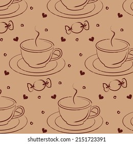 coffee cups pattern with candy hearts