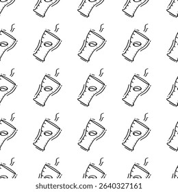 coffee cups pattern. coffee seamless pattern. doodle beverage seamless pattern. hot coffee background