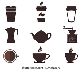 Coffee Cups Pots Coffee Pot Cup Stock Vector (Royalty Free) 1097012171