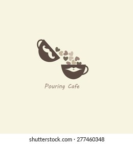 Coffee cups pouring heart logo vector.