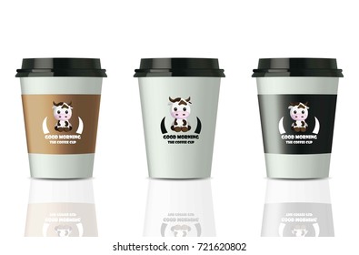 Coffee cups realistic set mock up Vector. Design label logos
