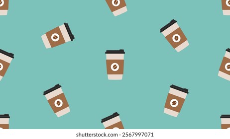 Coffee cups seamless pattern background. Cartoon style. Perfect for fabric, textile, wallpaper, decor, print or packaging of products. SSTKbackgrounds