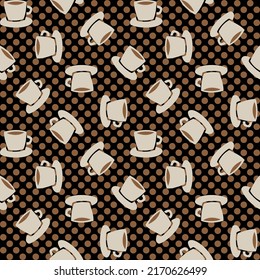 Coffee cups seamless pattern design with dots for fashion textiles, crafts, branding, marketing and web materials