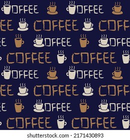 Coffee cups seamless pattern design with texts for fashion textiles, crafts, branding, marketing and web materials