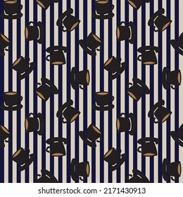 Coffee cups seamless pattern design with stripes for fashion textiles, crafts, branding, marketing and web materials