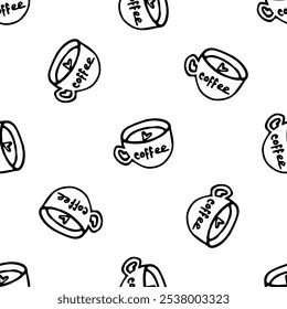 Coffee cups seamless pattern doodle vector on white background